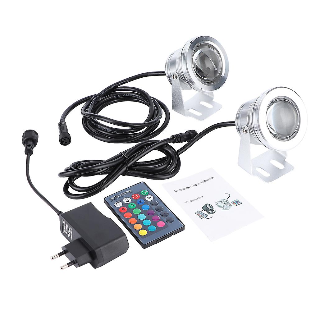 Underwater RGB LED Lights 2 Pack 90-265V Input DC12V Output Remote Controlled Battery Included Silver Housing For European Standar