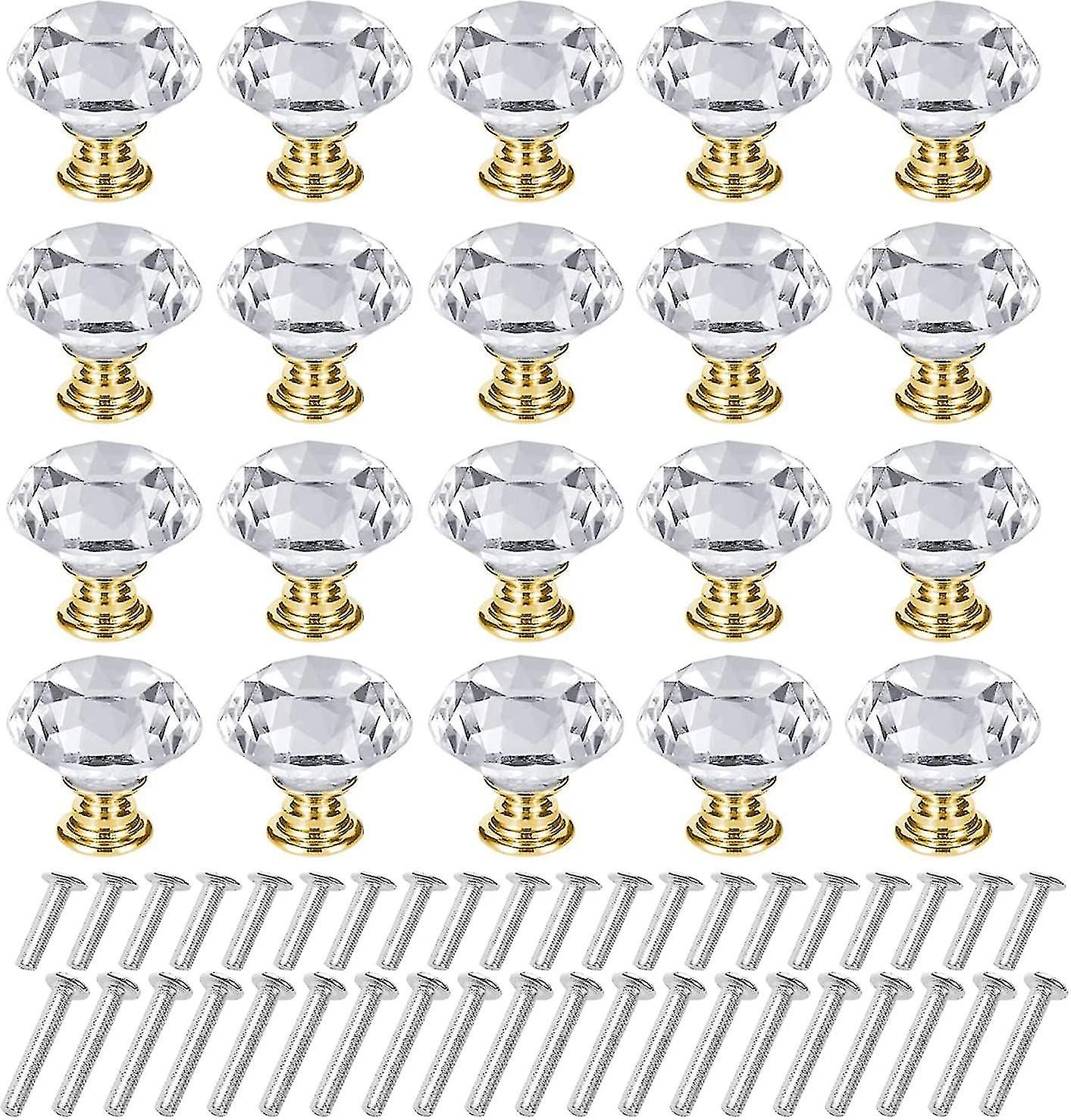 20 Pcs 30mm Transparent Diamond Crystal Cabinet Knobs