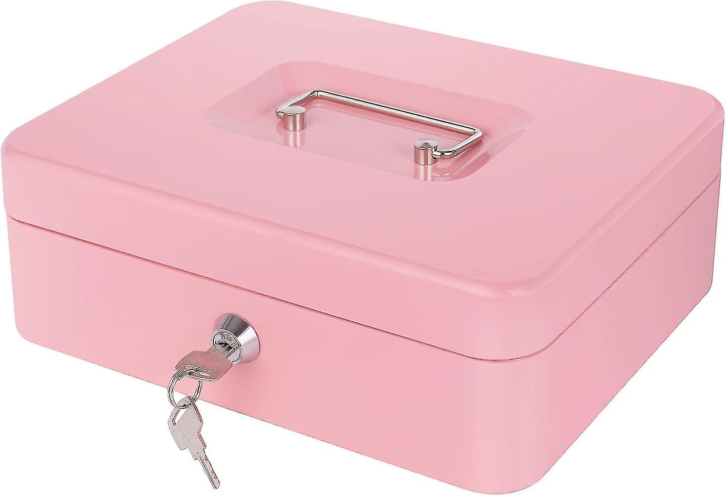 Para Tepsisi ve Kilitli Pembe Para Kutusu, Nakit için Metal Para Kutusu, Para için Kilit Kutusu