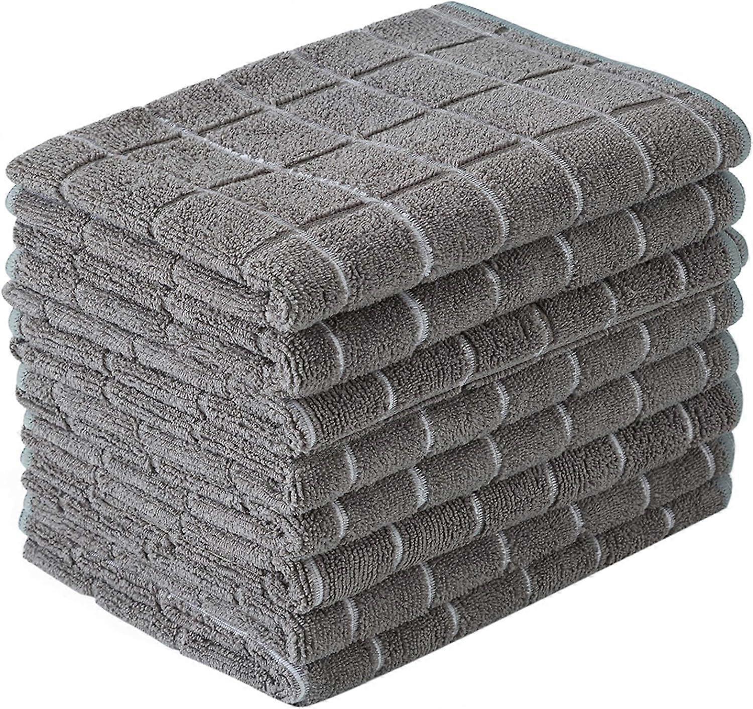 Microfiber Dish Towels - Soft, Super Absorbent and Lint Free Kitchen Towels - 8 Pack (Lattice Designed Gray Colors)