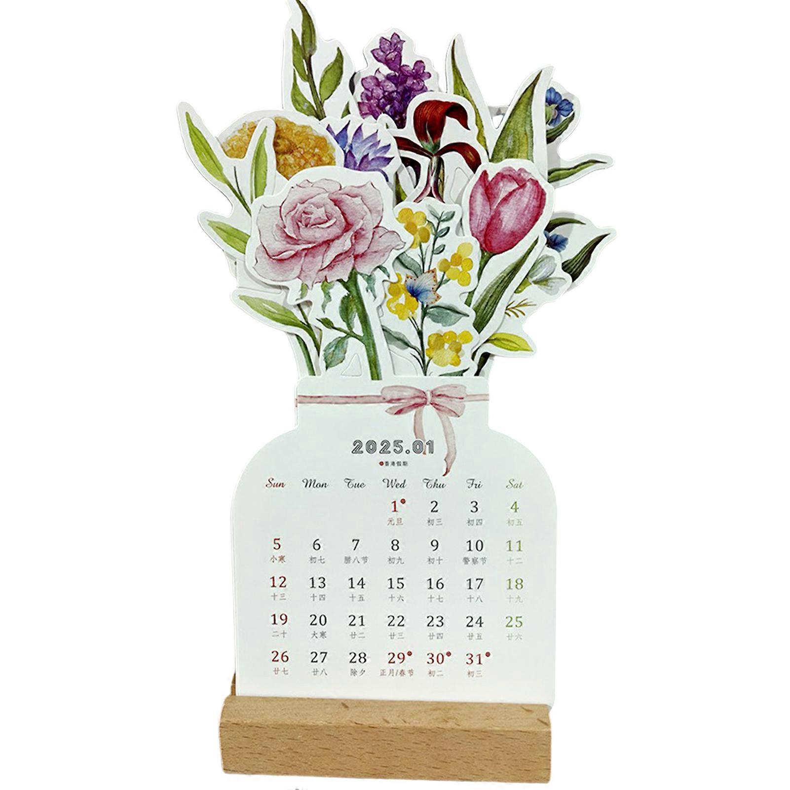 2025 Bloomy Flowers Desk Calendar High-Definition Dismountable Calendar for Living Room