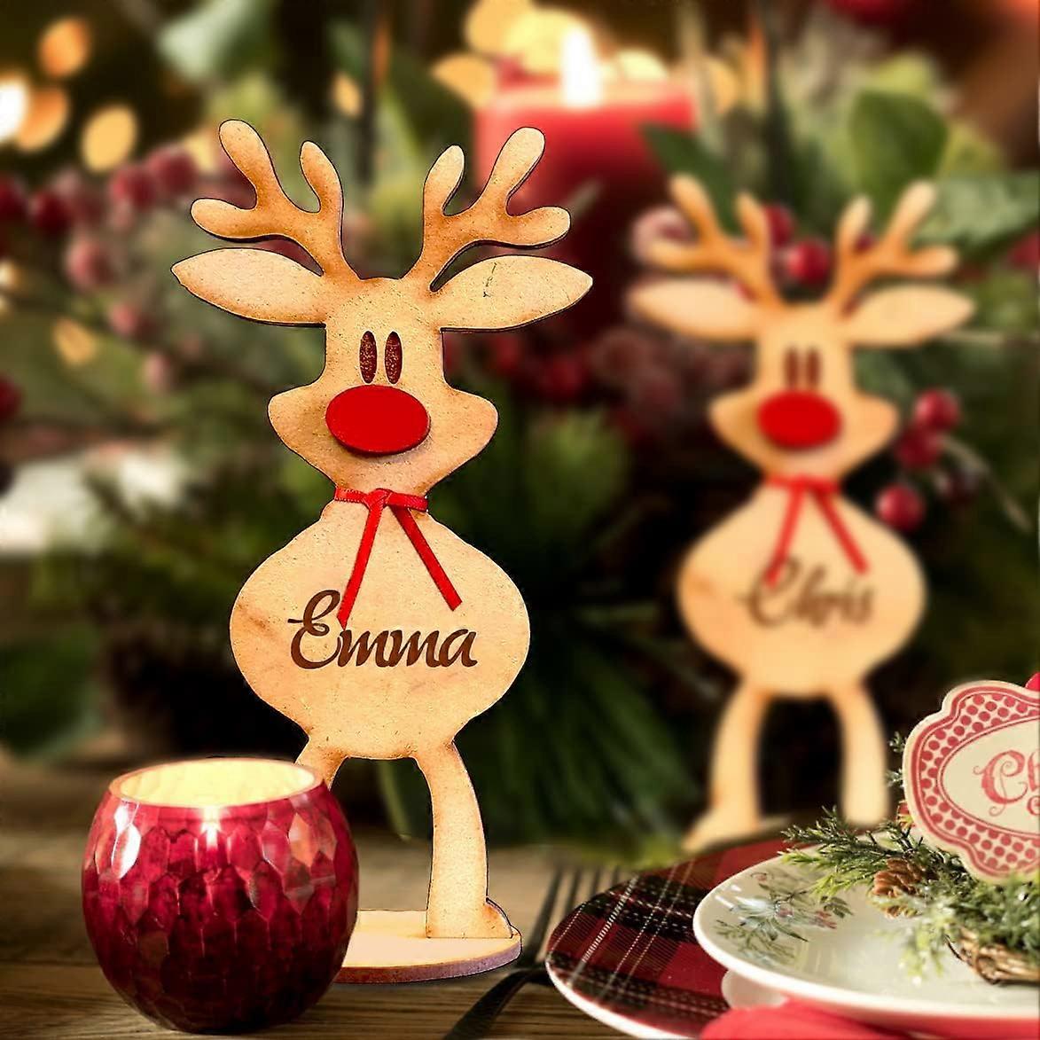 Custom Freestanding Santas Reindeers Place Cards Table Decorations Party Table Number Wooden Sign (15CM)