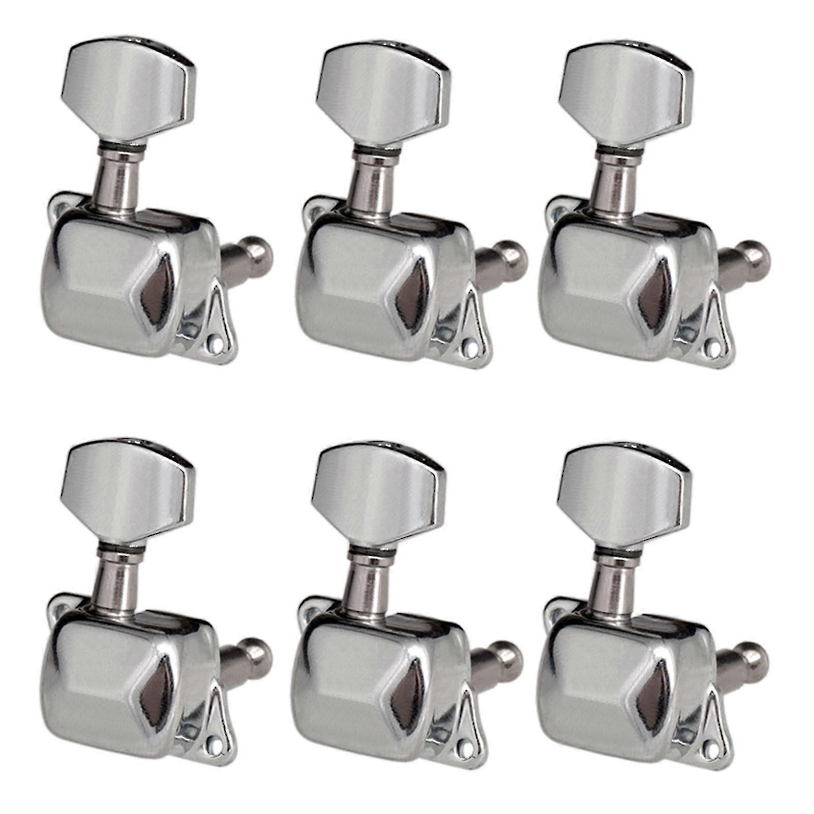 6 stycken gitarrsträngsstämningspinnar halvstängd inställningsmaskin Maskinhuvuden Tuners för elgitarr akustisk gitarr (6 höger, silver)