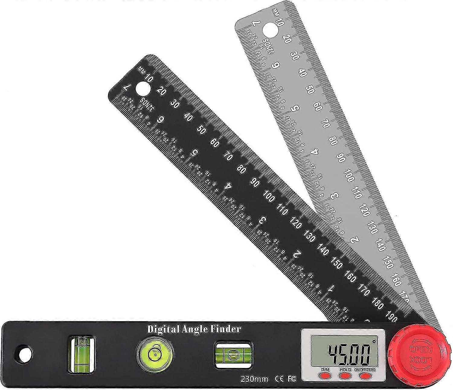 Protractor Spirit Level Digital Goniometer Digital Angle Ruler 230mm 0~999 Angle Gauges with Horizontal Vertical Circle Level Bubble LCD Display Dual