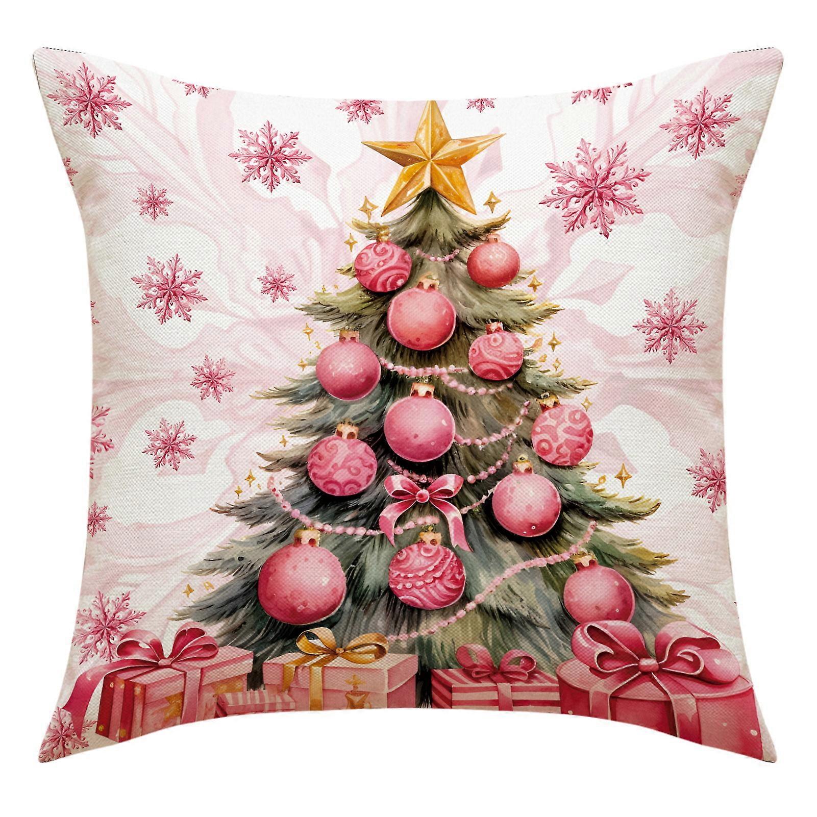 Christmas Pillowcase Santa Christmas Tree Print Single Side Print Colorfast Hidden Zipper Soft Couch Decoration Throw Pillow Cover Pillow Slip