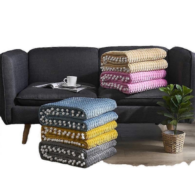 Double Layer Pompon Casual Blanket Warm Nap Shawl Blanket Magic Velvet Flannel Waffle