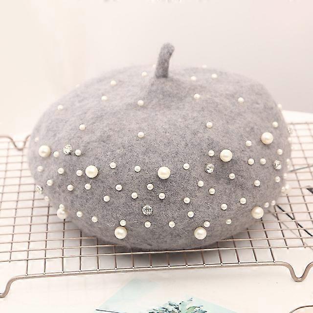 2024 Winter Wool Beret with Rhinestone Pearls Beads Female Elegant Cap Autumn Spring Hat Women Solid Color French Style Cap