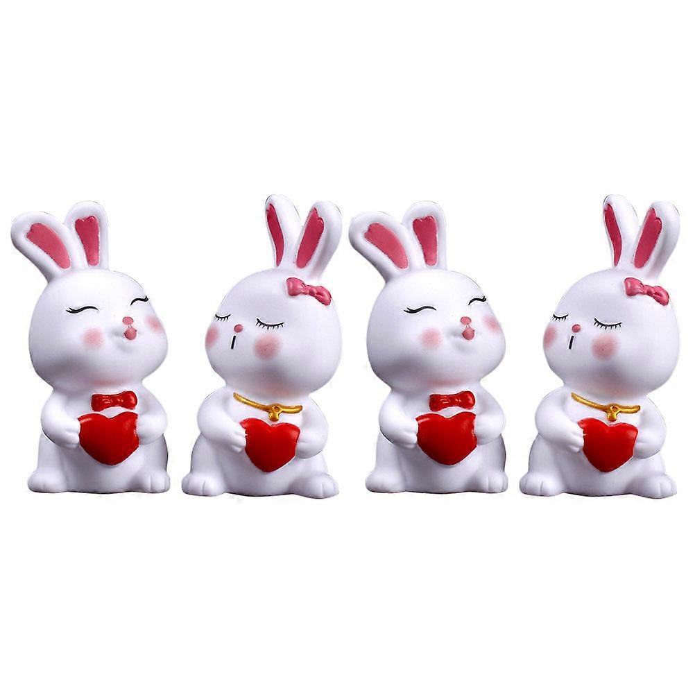 4Pcs Valentine's Day Cake Decors Desktop Rabbit Statues Easter Bunny Decors Cake Supply