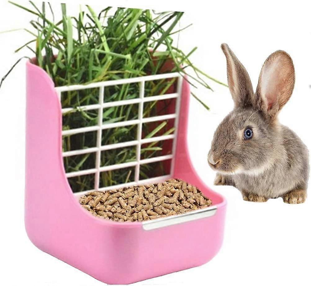 2 in 1 Hay Feeder for Guinea Pig, Rabbit, Guinea Pig, Rabbit, Chinchilla, Grass and Food Bowls (Pink)
