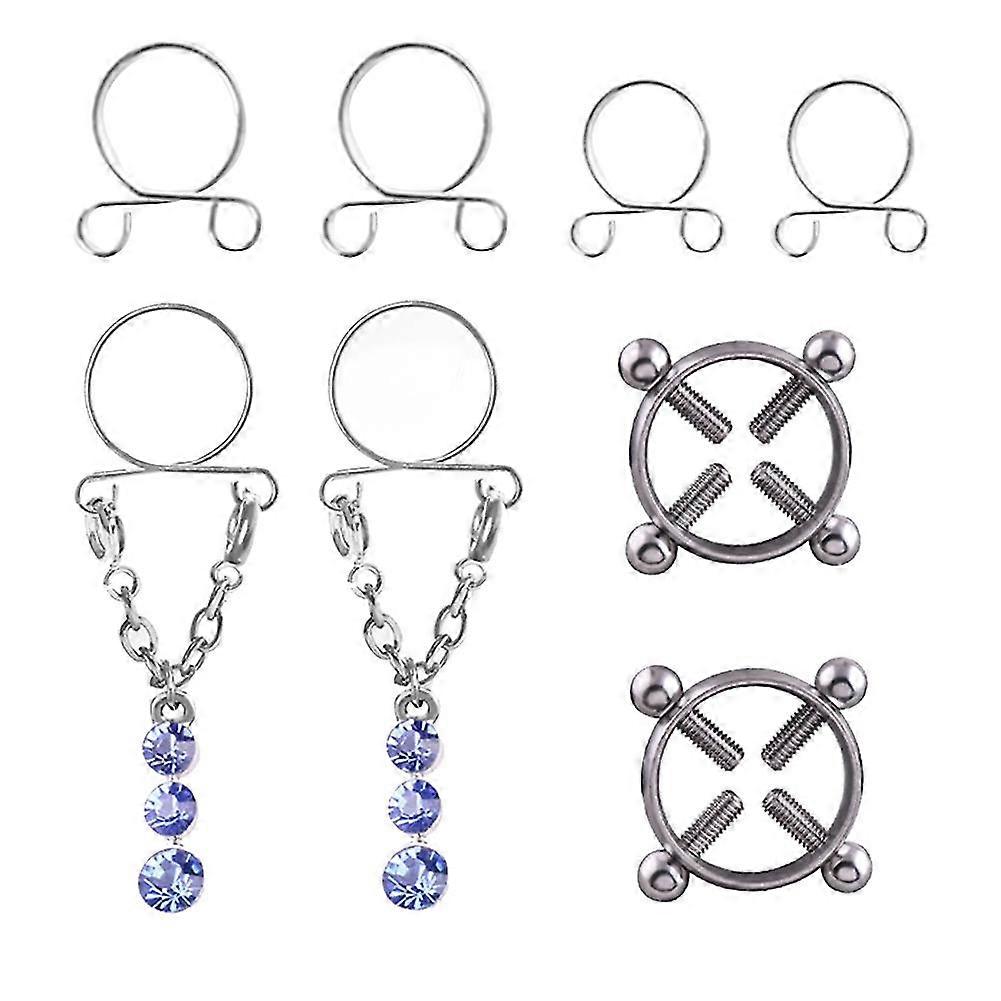 ファッションウォータードロップスクリュー非ピアスニップルリングセットニップルリングボディジュエリーホワイト