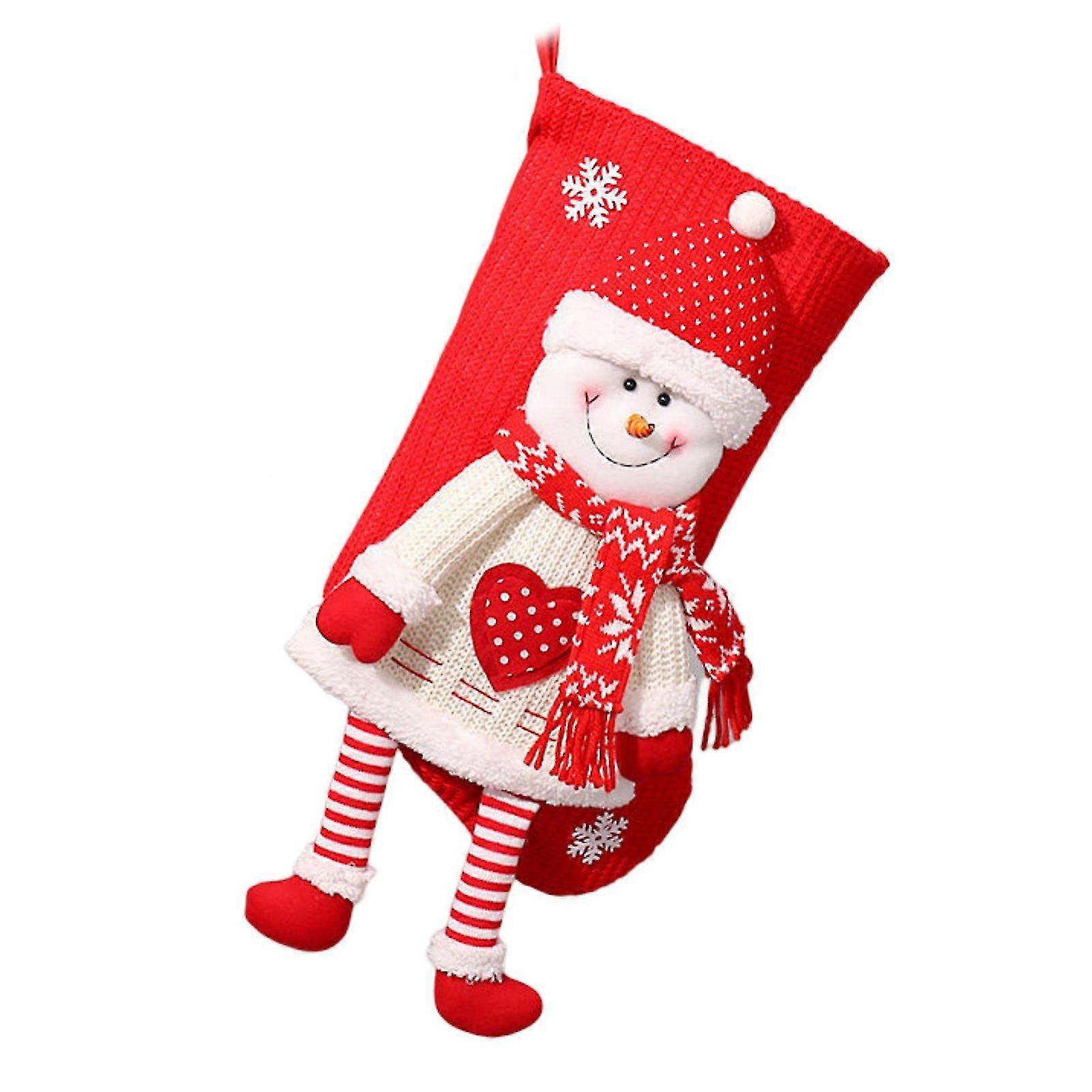 Christmas Stocking Wide Opening Large Size Knitted Cute Scene Layout Super Soft Hanging 3D Santa Snowman Doll Xmas Tree Gift Bag