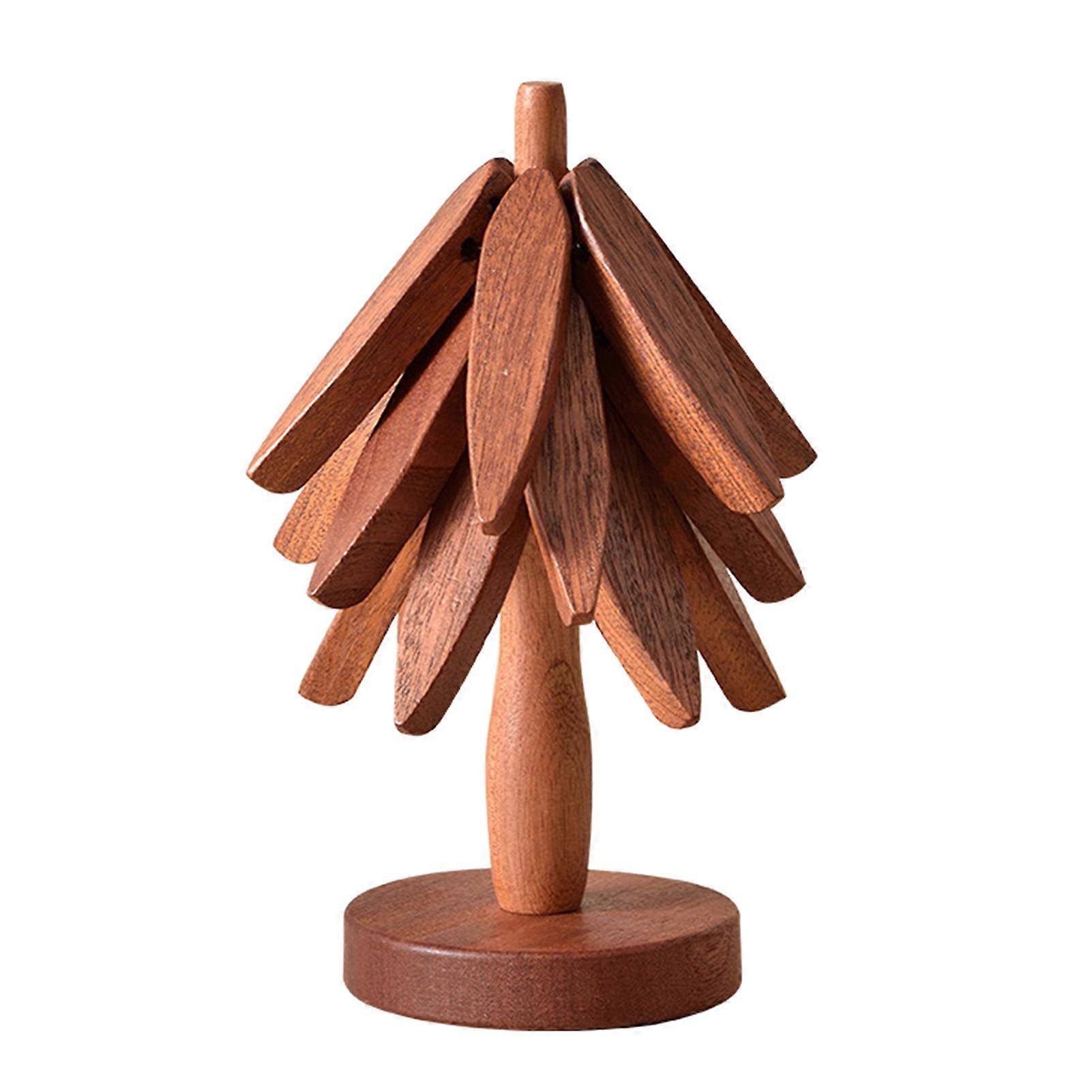 Wood Collapsible Hot Pad Trivet Tree Shaped Wooden Trivets Hot Dish Coaster For Wood Table