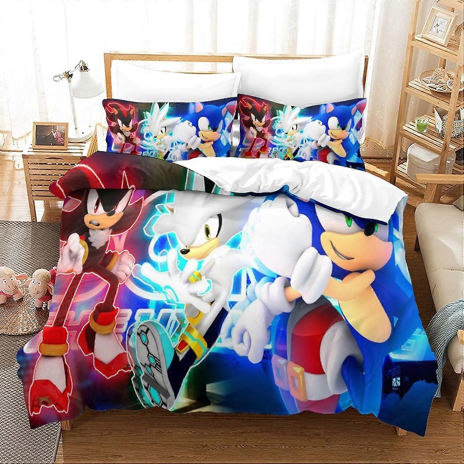 Sonic Duvet Cover Set Game Characters D Bedding Set with Pillowcases Soft Microfiber with Zipper Closure Set for Boys Yarn