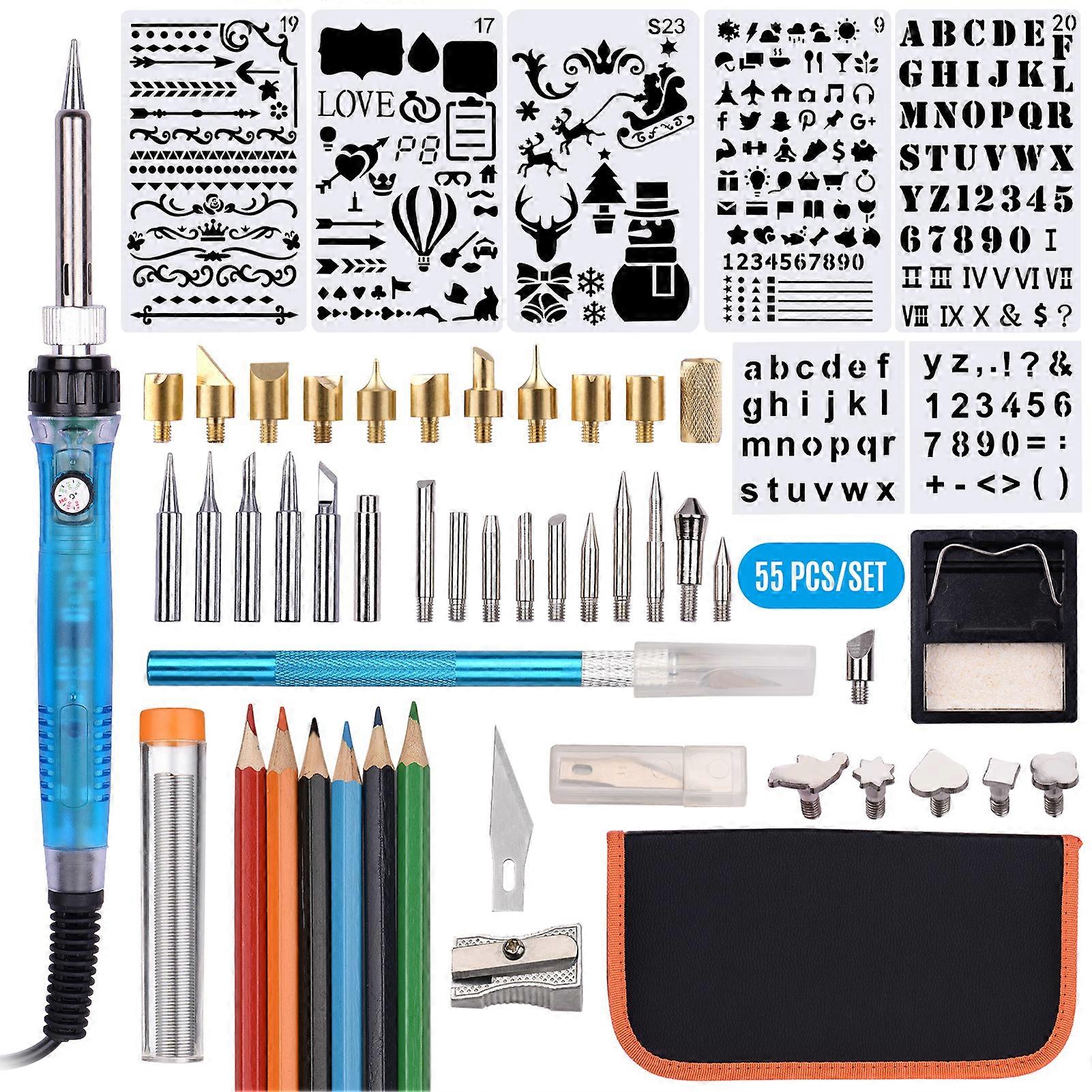 Wood Burning Tool Kit 55PCS Professional Pyrography Pen Soldering Iron Set Adjustable Temperature from 200-450 for Beginners Adults Wood Burning Carvi