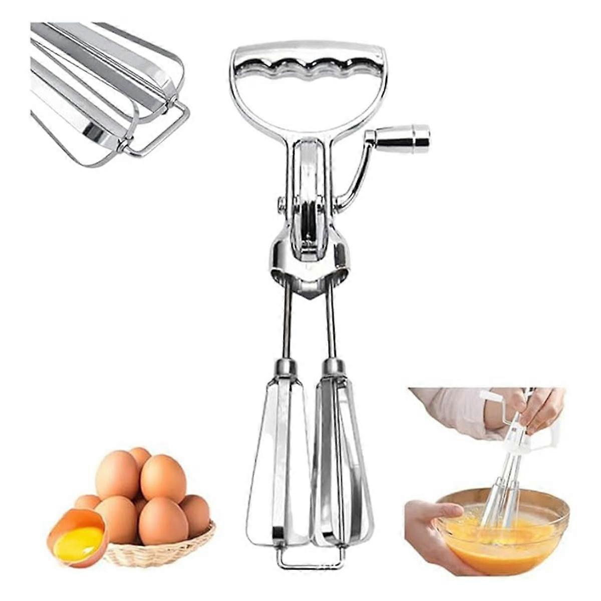 2stk æg pisker håndsving rustfrit stål roterende håndpisk piskerisHand krank æg pisker mixer manual