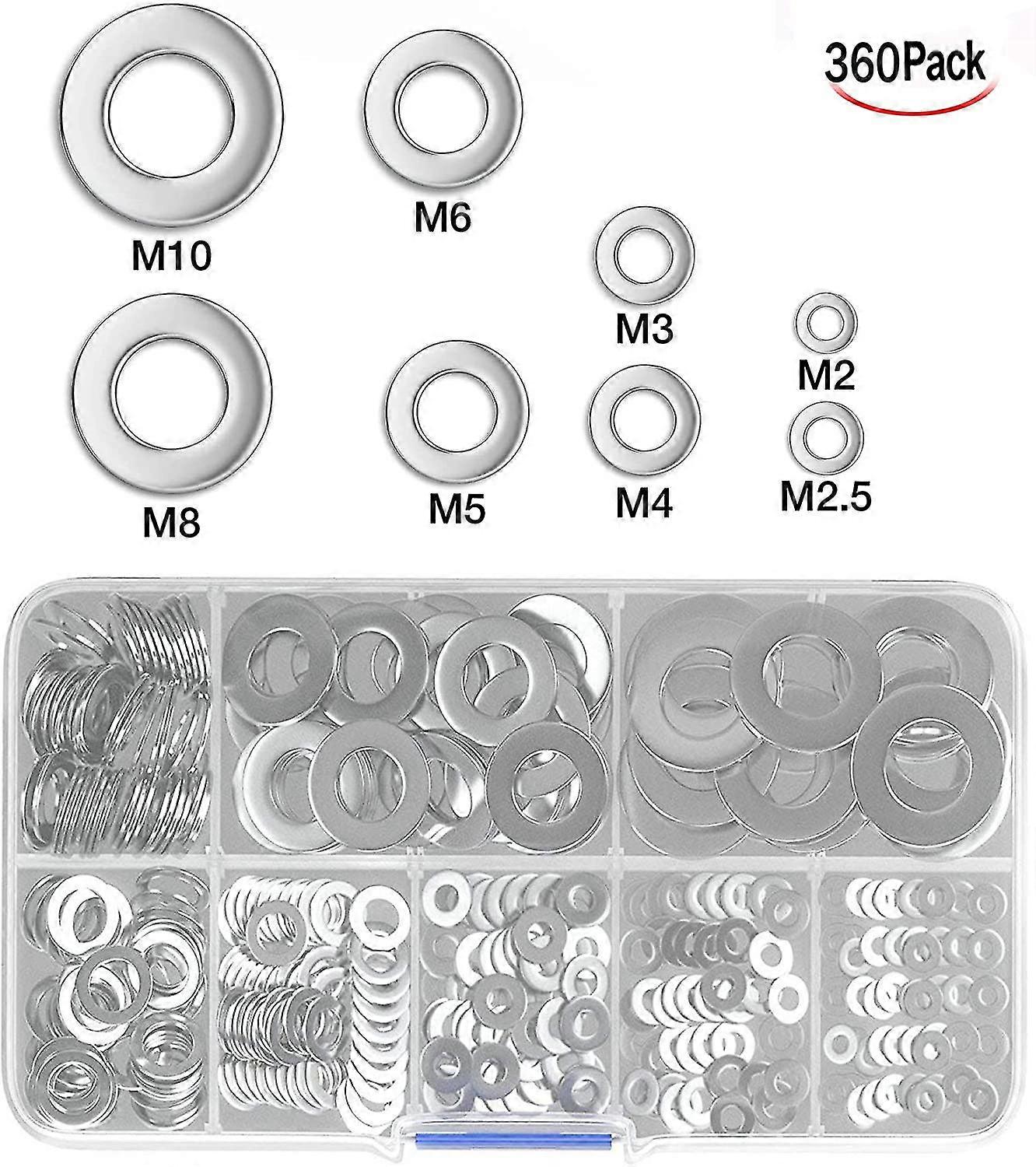 360 Pieces Iave Stainless Steel Flat Washers, Flat And Lock Washers Assortment