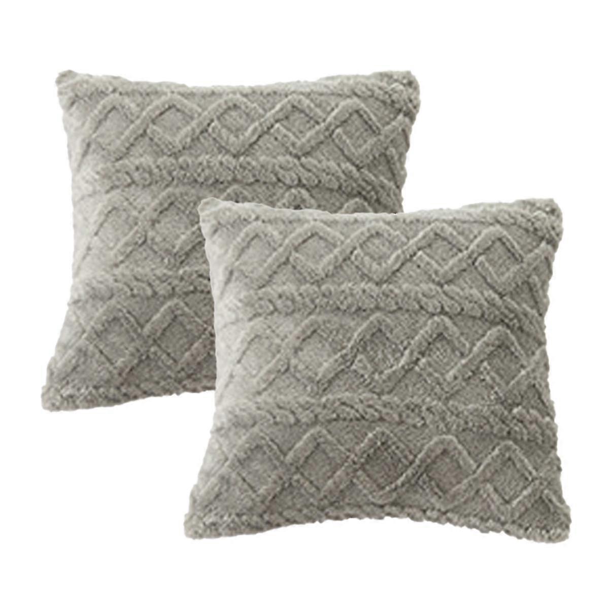 18x18 Inch Set Of 2 Pieces Soft Fluffy Short Fleece Wool Pillow Case Square Pattern Cushion Cover,grey