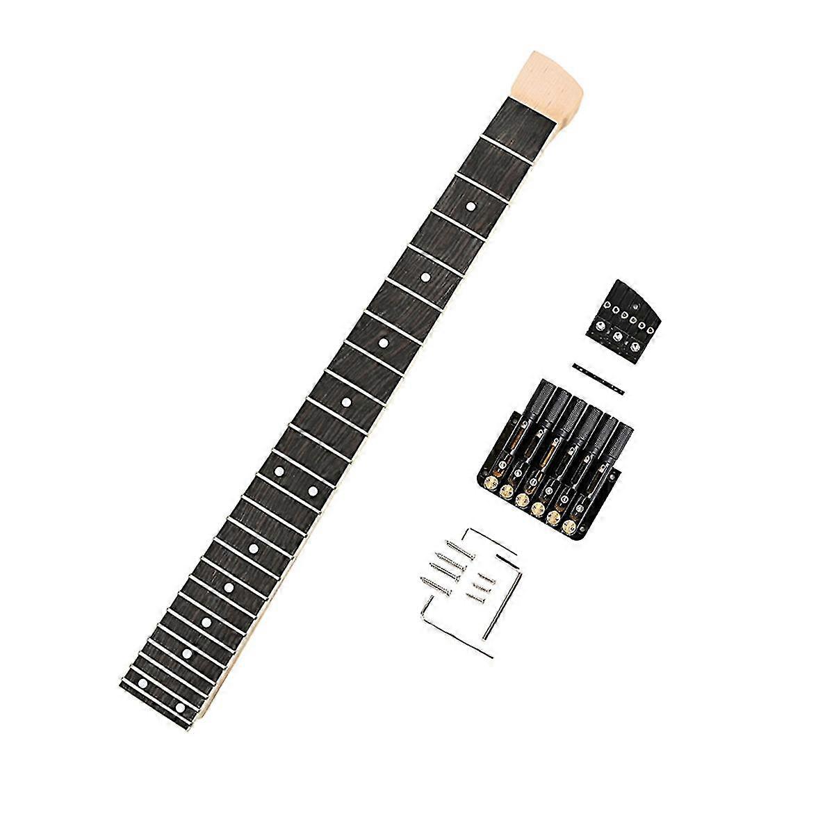 24 Frets Maple Guitar Neck Kit With 6 String Headless Stringed Bridge Black Bridge Nut For Electric