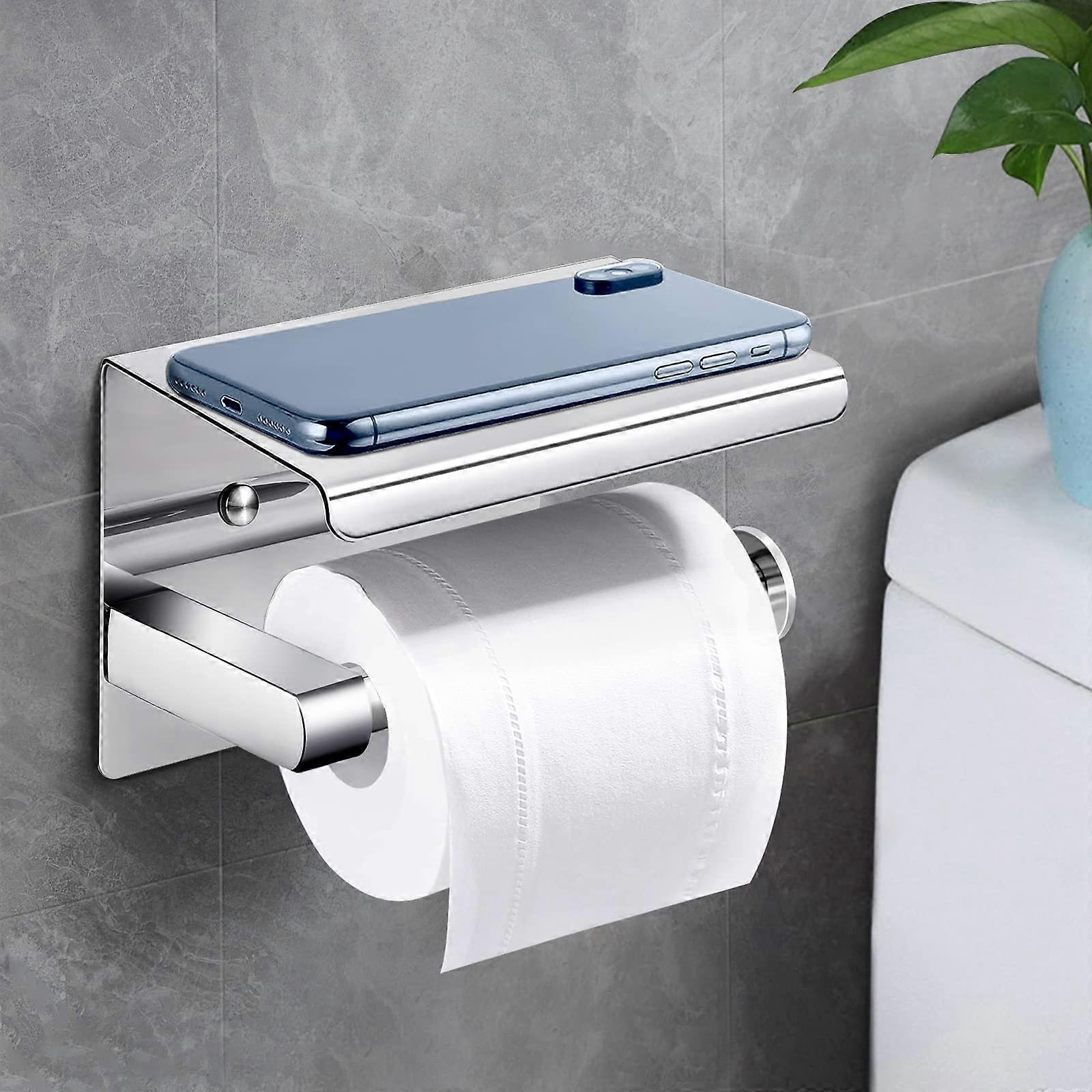 Toilet Roll Holder Wall Mounted,with Shelf(Silver)