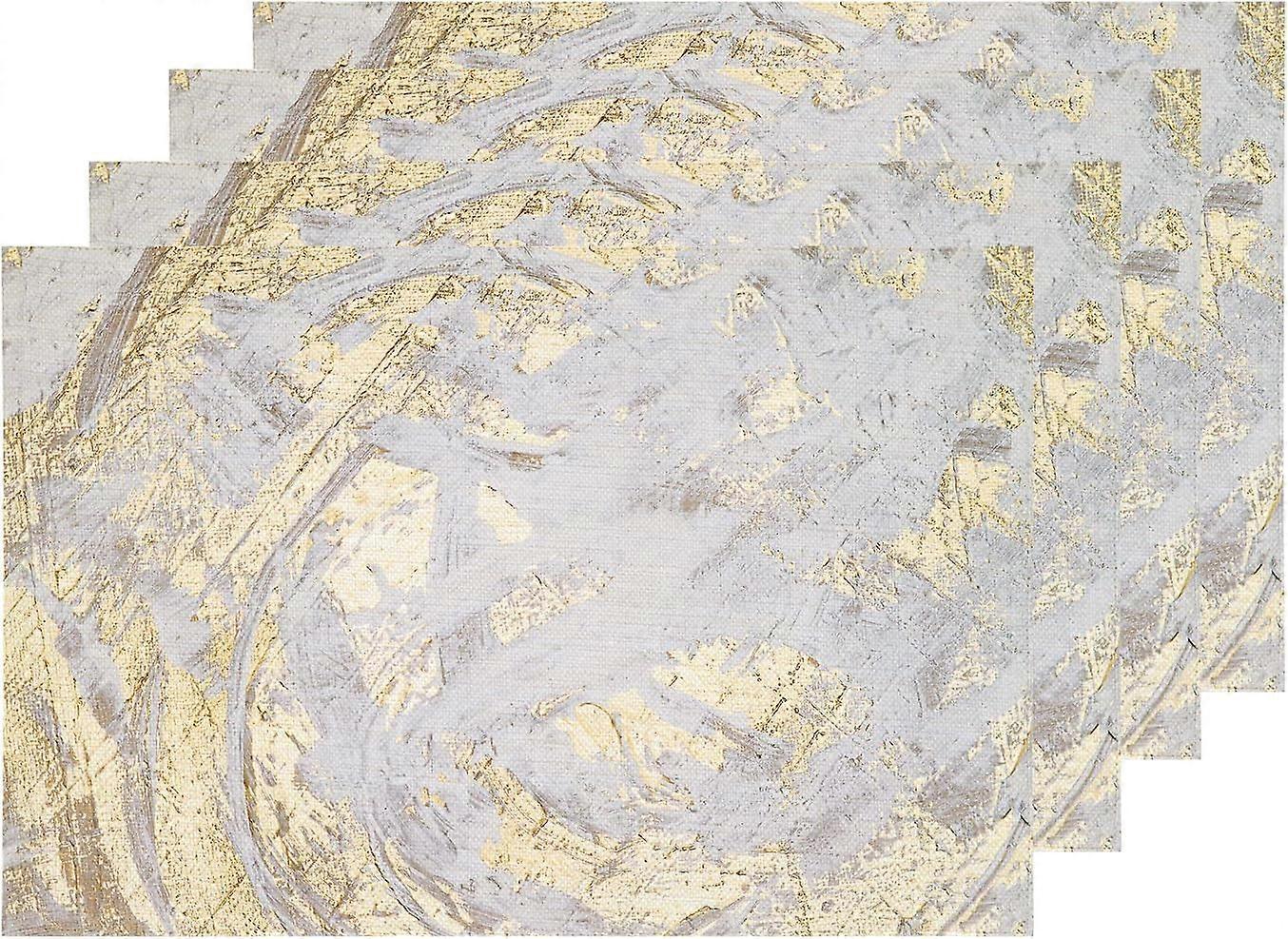 Retro Paint Abstract Placemats, White Gold Oil Painted Work Rustic Table Mat Linen Burlap Washable Double-Deck Heat Insulation for Dining Table Kitche