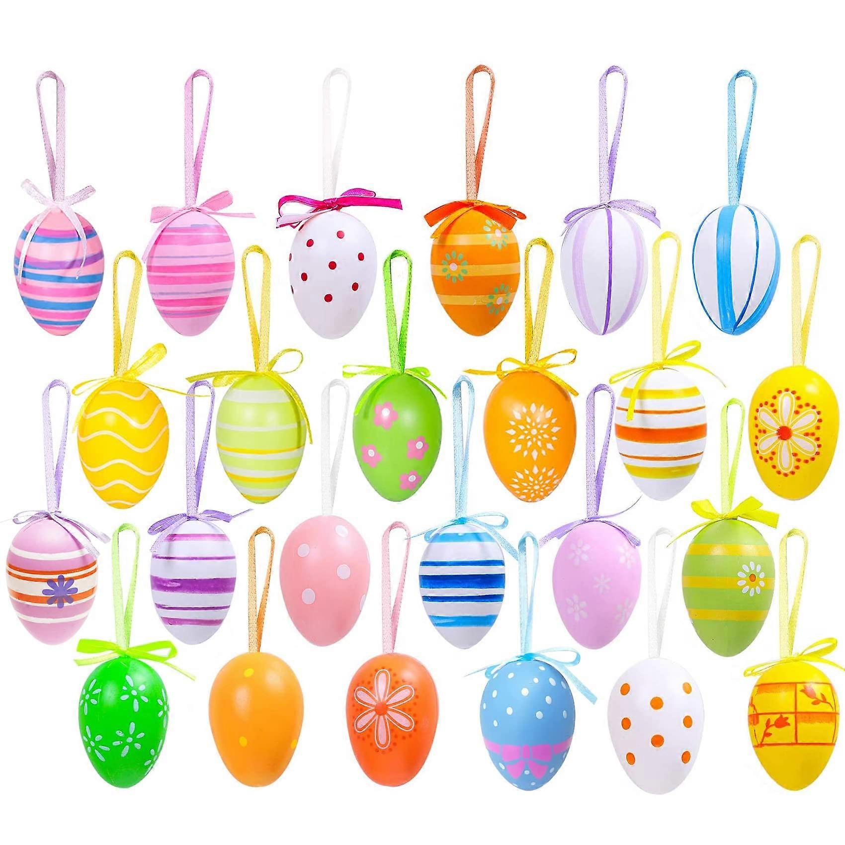 Easter Hanging Eggs, 24Pcs Plastic Easter Eggs Decorations, Colorful Easter Egg Decorations for Tree, Decorative Easter