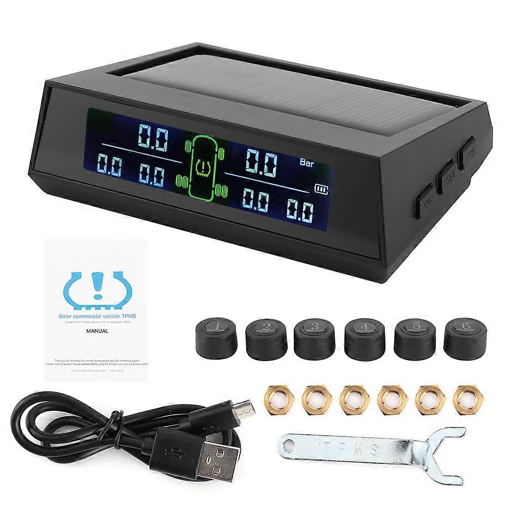 Tire Pressure Monitor System Solar Powered TPMS Detector with LCD 6 External Sensor for RV