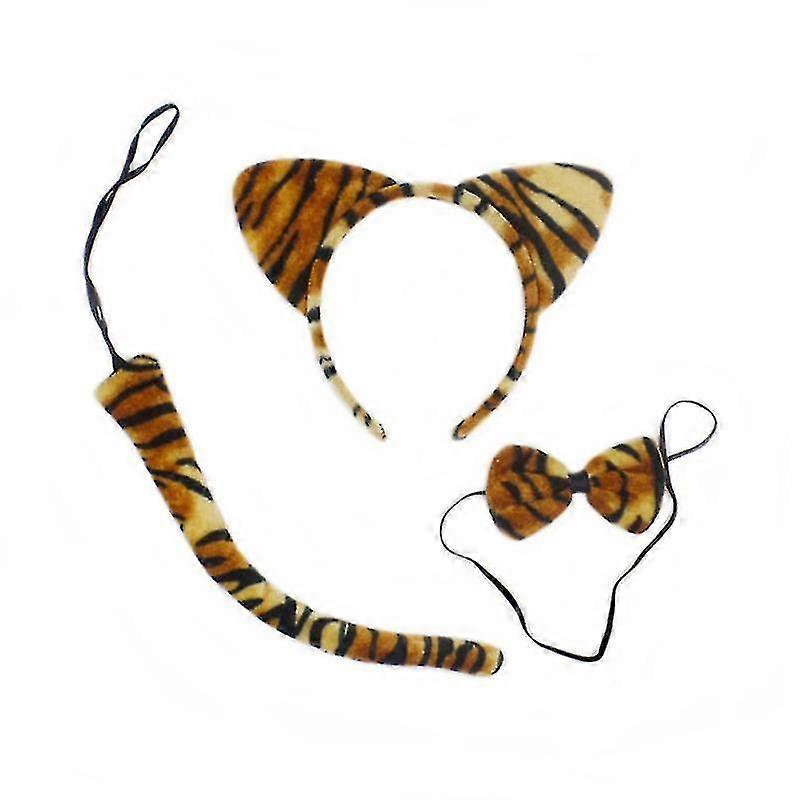 3db Gyerek Macska fülek fejpánt Csokornyakkendő Farok szett party cosplay jelmez (tigris csík)