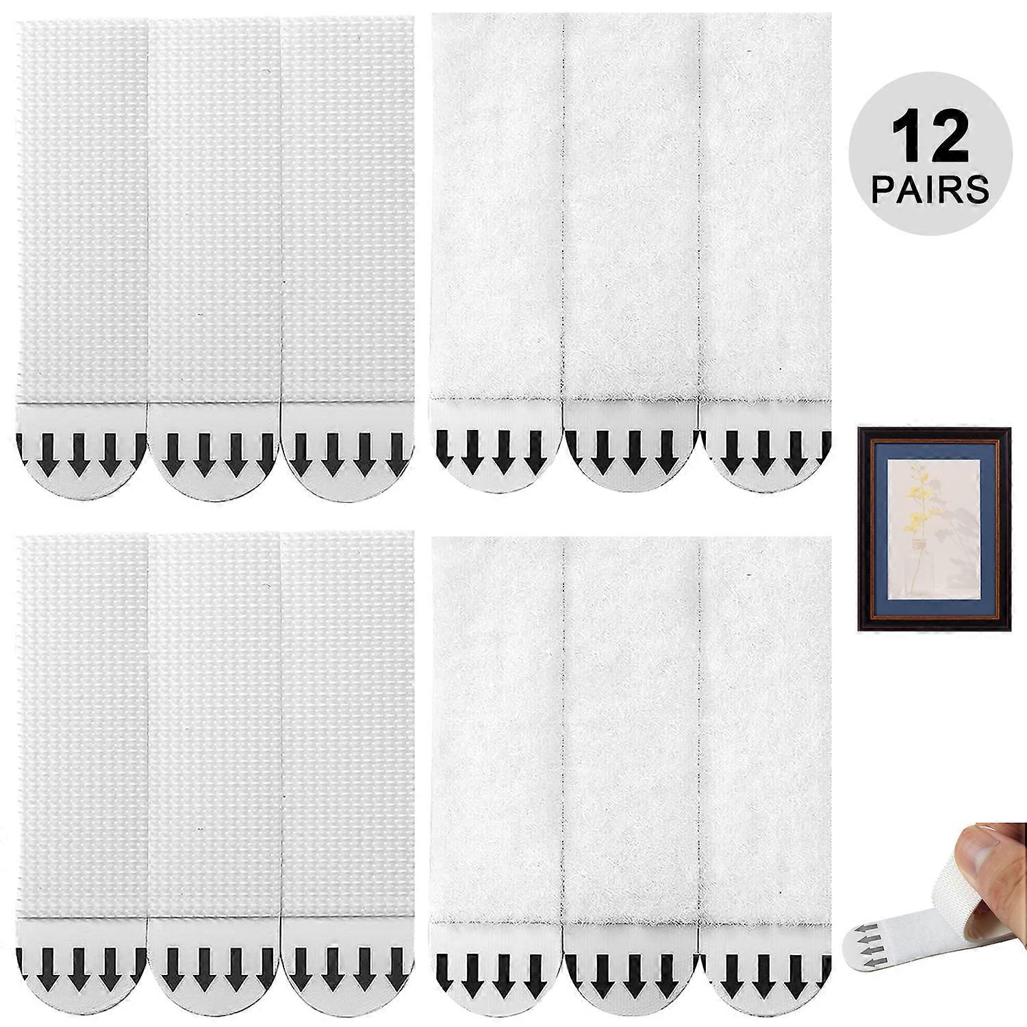 12-Pairs Adhesive Picture Hanging Strips, Heavy Duty Hanging Adhesive Stripes Tapes, Hook and Loop Tape Damage Free, Sticky Pads, Photo Frame Stickers