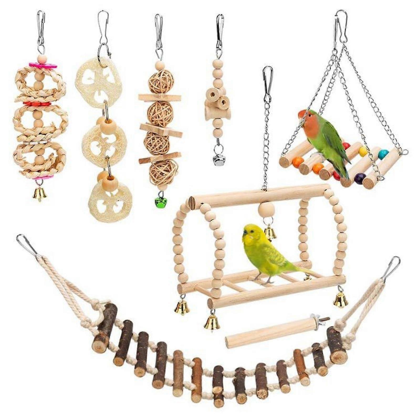 8 Pack Bird Parrot Swing Toys, Masticare In Piedi Appeso Appeso Amaca Arrampicarsi Scala Da Arrampicata Giocattoli Gabbia Per Uccelli
