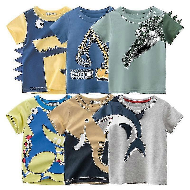 2023 Summer Children 3d Cartoon T-shirt For Boy Animal Printing Dinosaur Shark Boys T Shirt Girls Tops-L