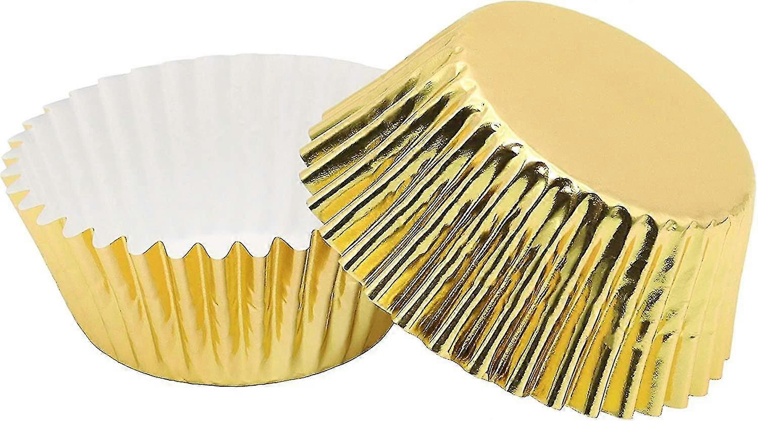 200 Pcs Standard Sized Foil Cupcake Liners Baking Cups (gold)(kui)
