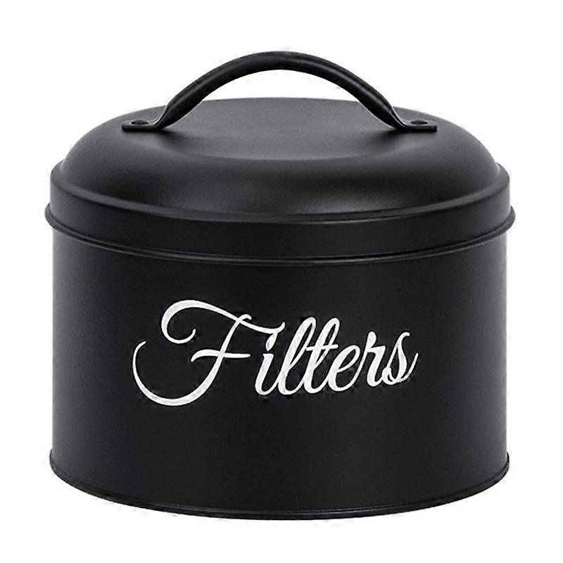 Coffee Filter Holder, Basket Coffee Filter Storage with Lid, Round Coffee Filter Container for Counter,Black