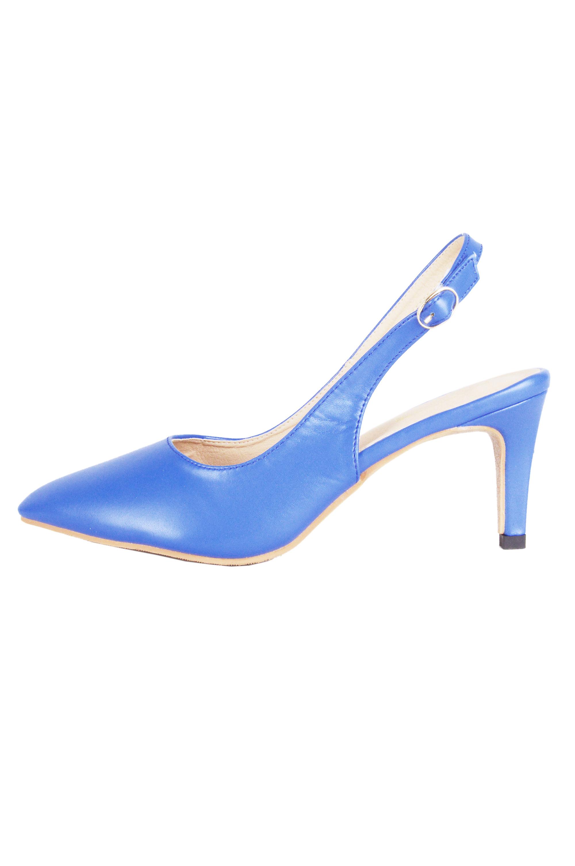 LMS Blue Pointed Toe Sling Back Court Shoe With Mid Heel