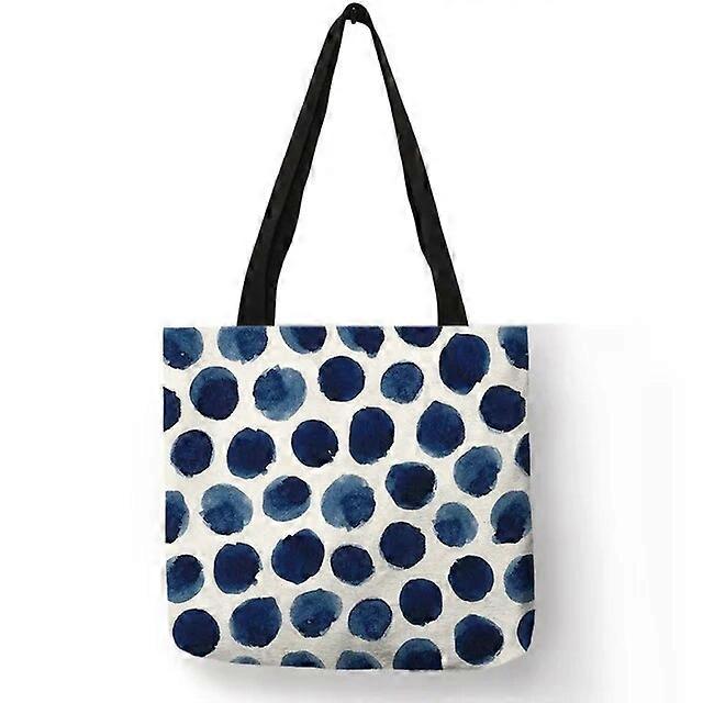 Eco Linen Foldable Tote Bags Geometric Pattern Dot Fresh Leaf Printing for Female Shopping Bags Large Capacity Storage Bolsa