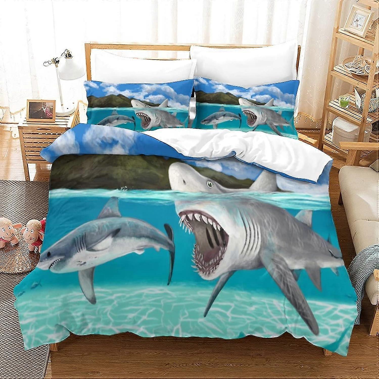 o3658 Lençóis Grande Tubarão Branco 3D para Adultos E Crianças Imprimir Capa de Edredão Conjuntos de Cama com Zíper Colcha Capas de Cama Capa de Colcha de Microfibra Macia