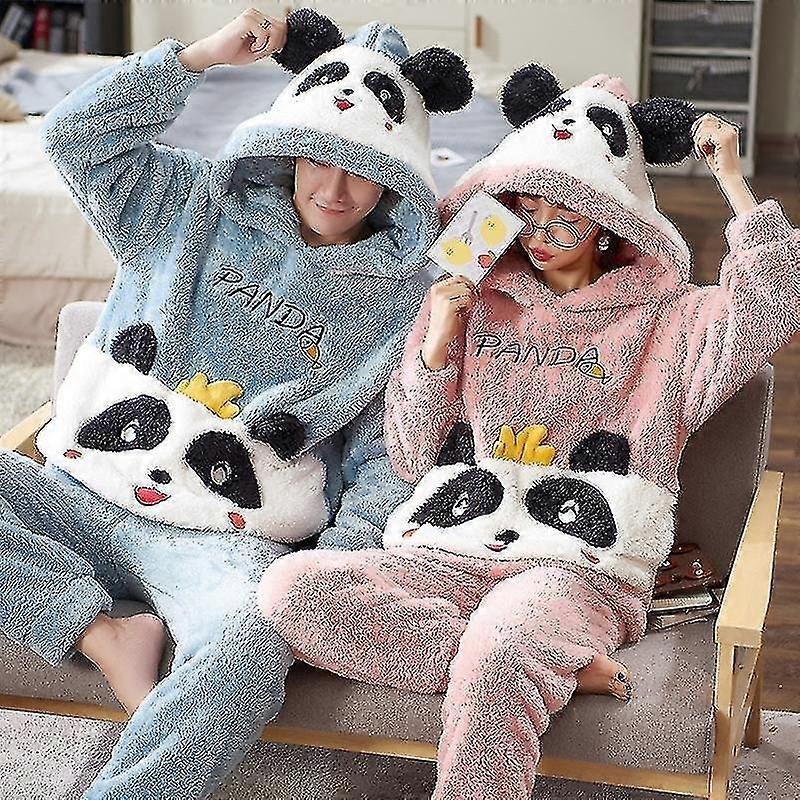 Çift Pijama Seti Kadın Erkek Kış Kalın Pijama Karikatür Dinozor Koreli Çift Ev Giyim Yumuşak Sıcak Pijama Hoodie