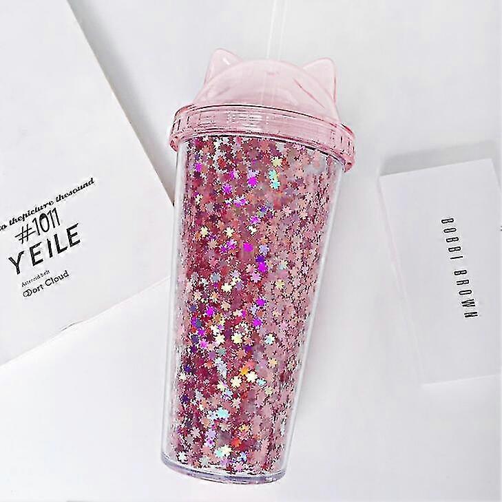500ml Reusable Tumbler With Lid And Straw, Double Wall,pink