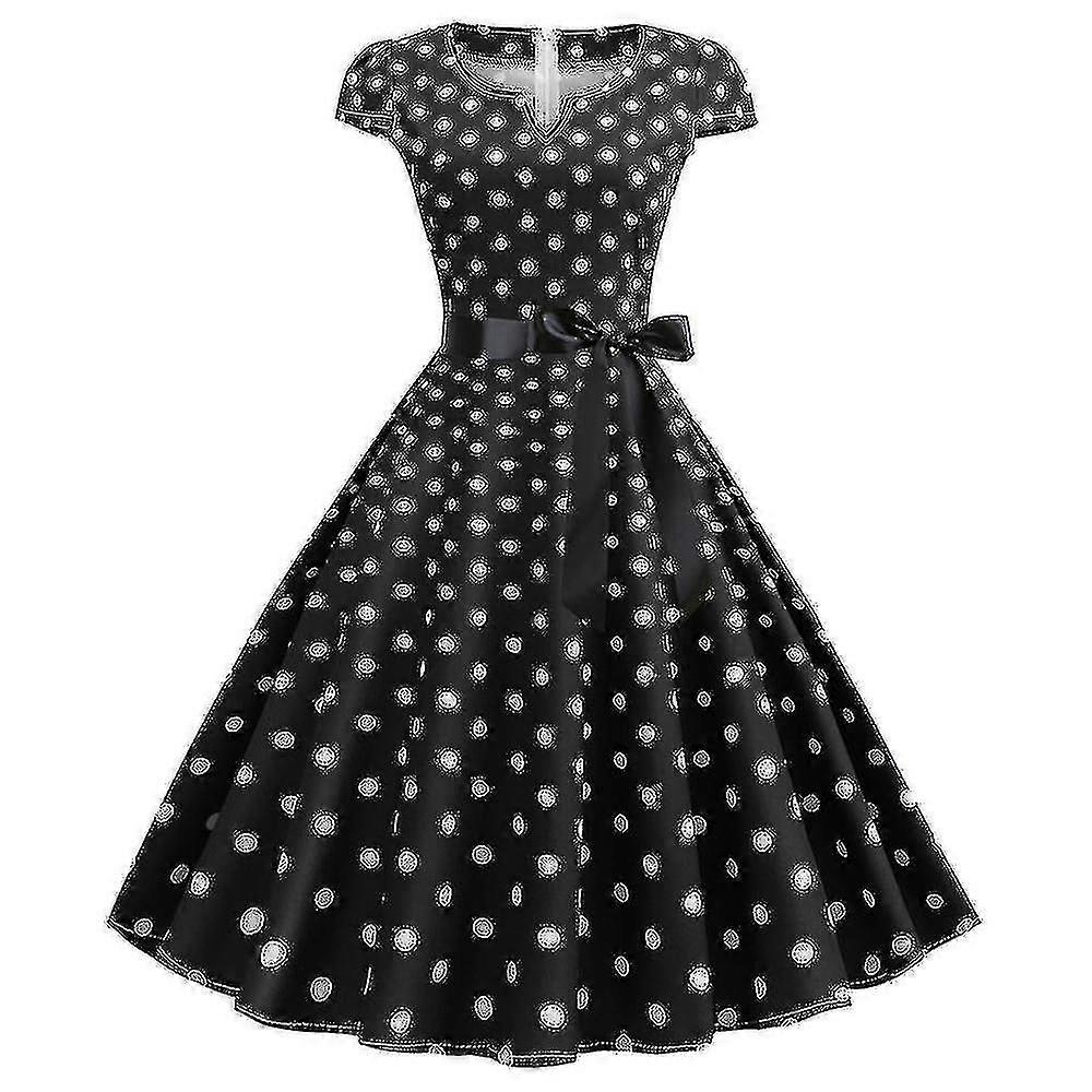 Kadın Polka Dot Hepburn Retro 50s 60s Rockabilly Akşam Partisi Salıncak Midi Elbise