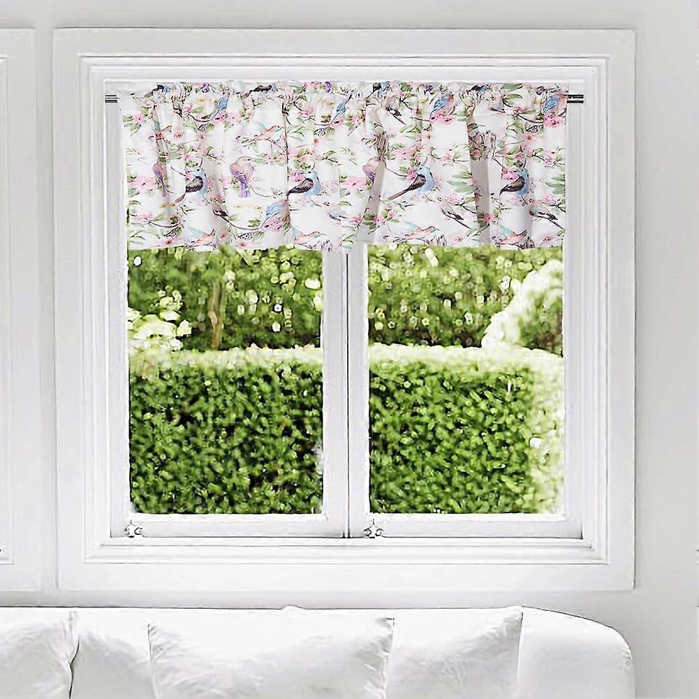 Watercolor Flowers Window Curtain Valance Plants Birds Window Treatment Valances Small Window Kitchen Curtains for Bedroom Living Room Bath Dining Roo