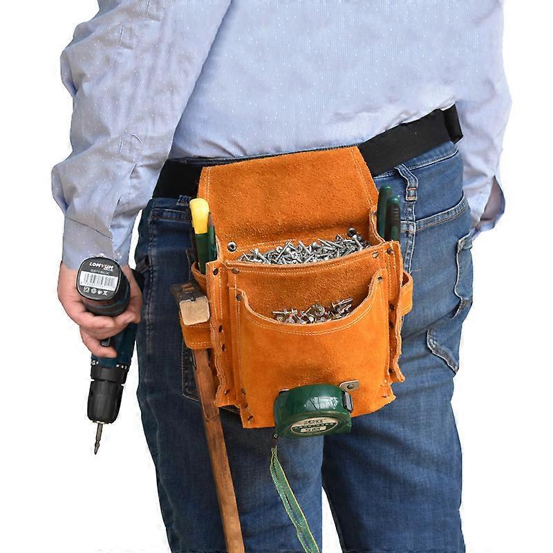 Multifunction Cowhide Cloth Toolkit Electrician Instrument Hardware Storage Pouch Waist Tool Bags Belt Tool Bag Hammer Ruler Storage
