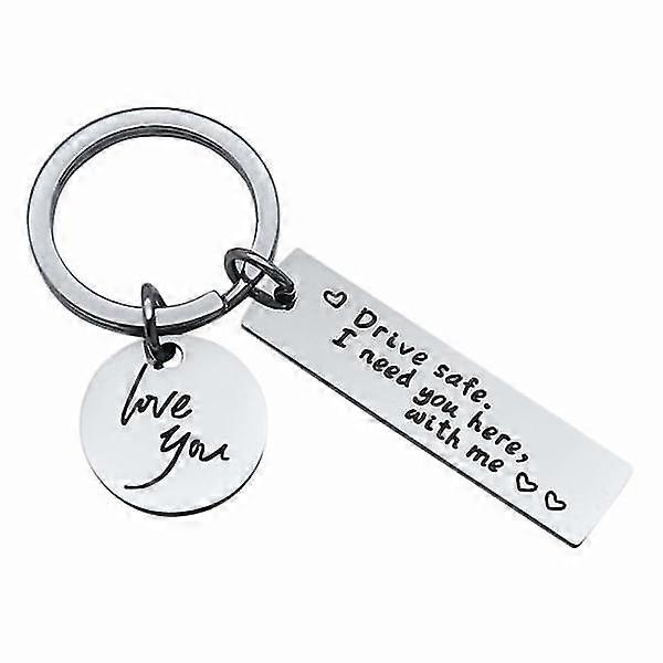 Key ring "Drive safe" stainless steel Silver 2-pack
