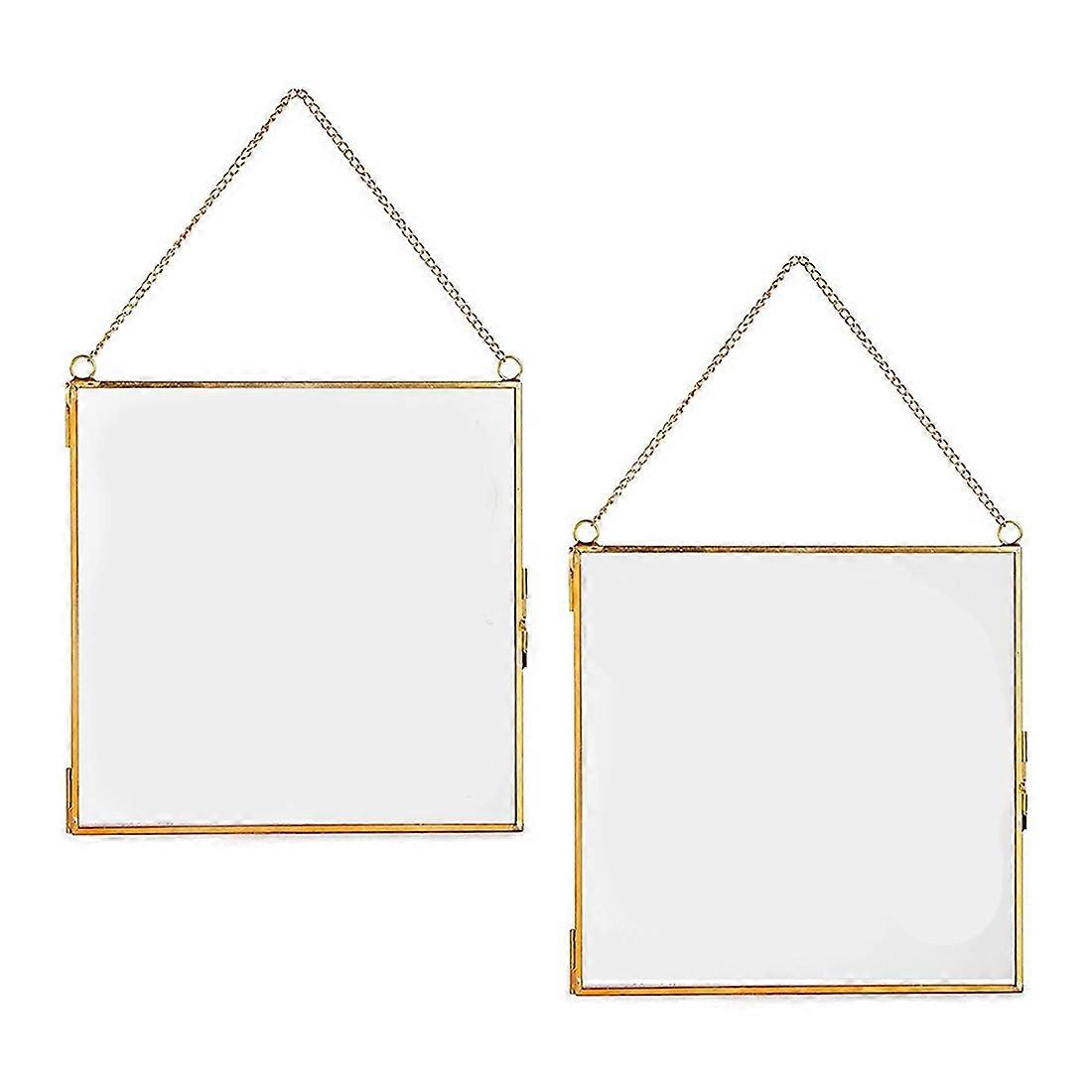 2Pcs Glass Frame for Pressed Flowers, Leaf and Artwork - Hanging Square Metal Picture Frames,Clear Double Glass Floating