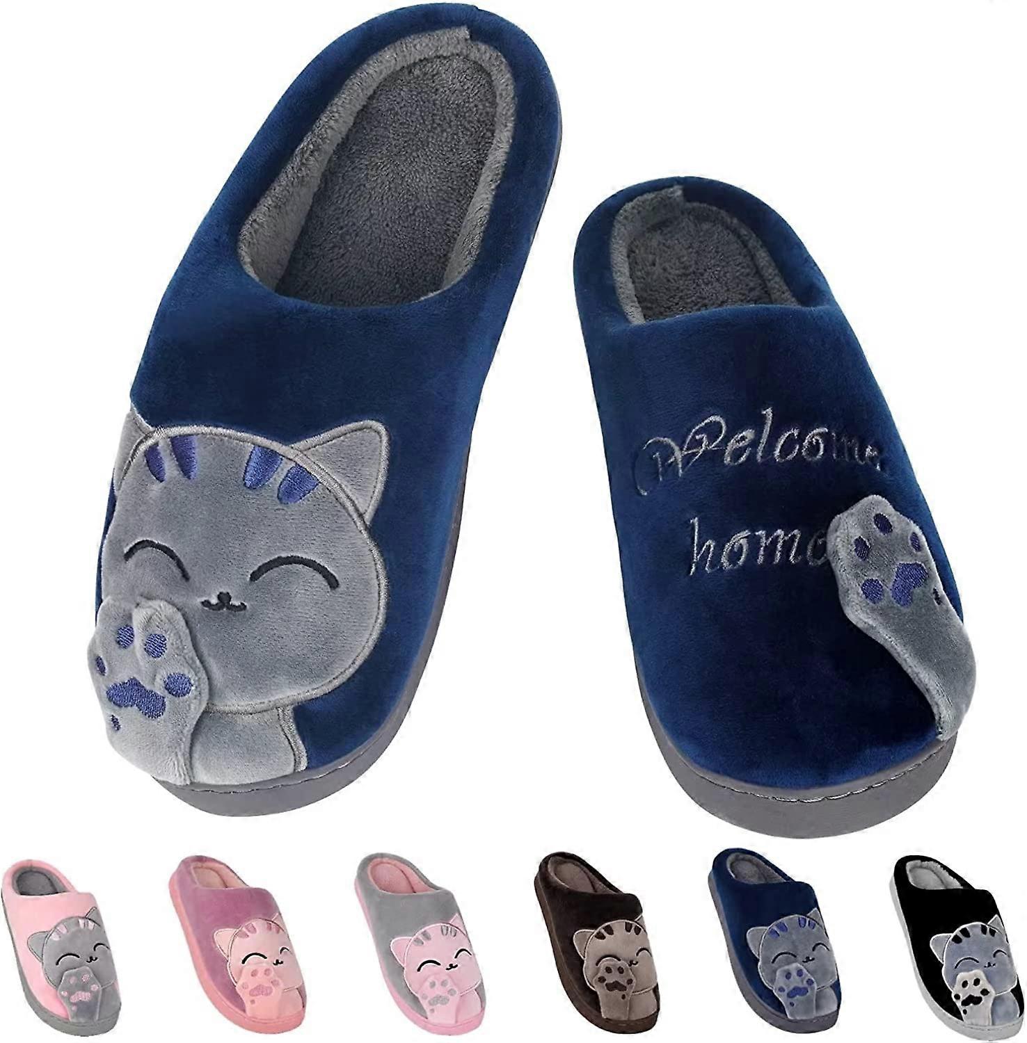 Dww-Chaussons Femme Hiver Pantoufles Homme Chaud Animaux Chaussons Peluch Chaud  l'Aise Chaussons Maison Memory Foam Antiderapantes Winter Slippers Un