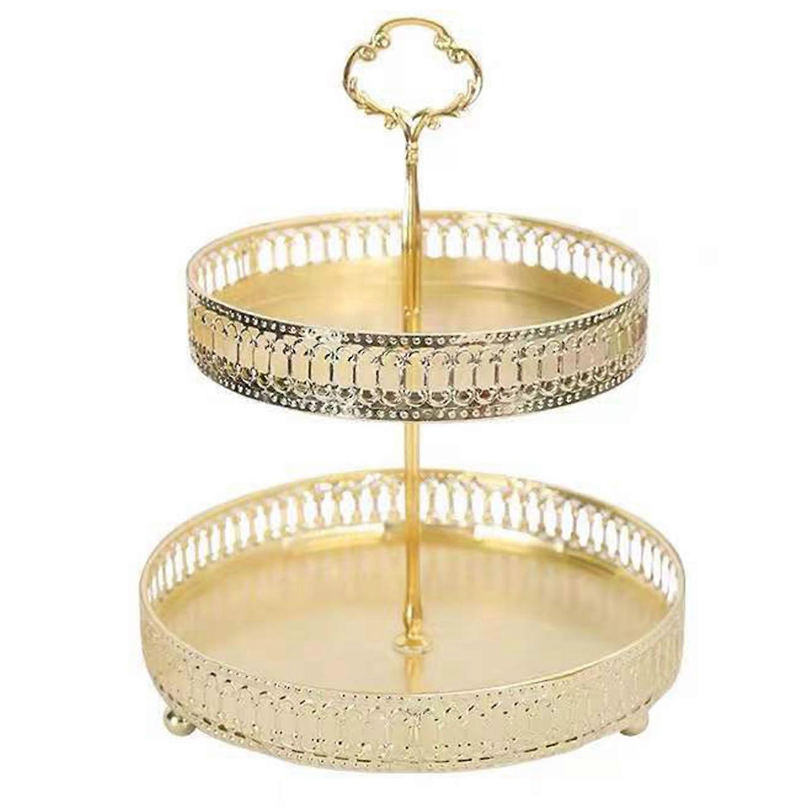 Double Layer Pastry Tray Decorative Copper Gold Biscuits Dessert Display Plate for Wedding