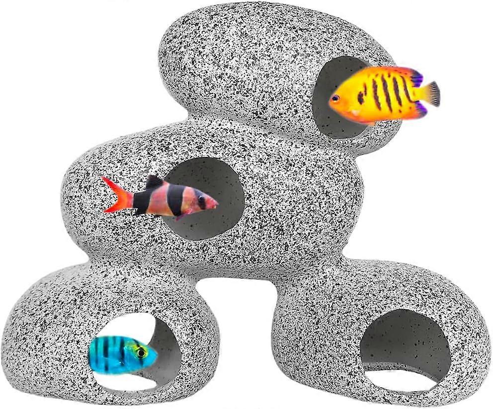 Aquarium Decoration Caves - Rock Caves for Shrimp, Cichlids Hiding Breeding Breeding, Fish Can Swim Through the Rock Hole, 4 Stones