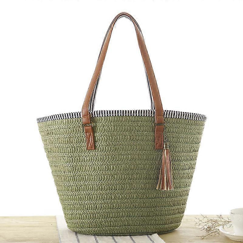 Women's Large Straw Beach Tote,Green