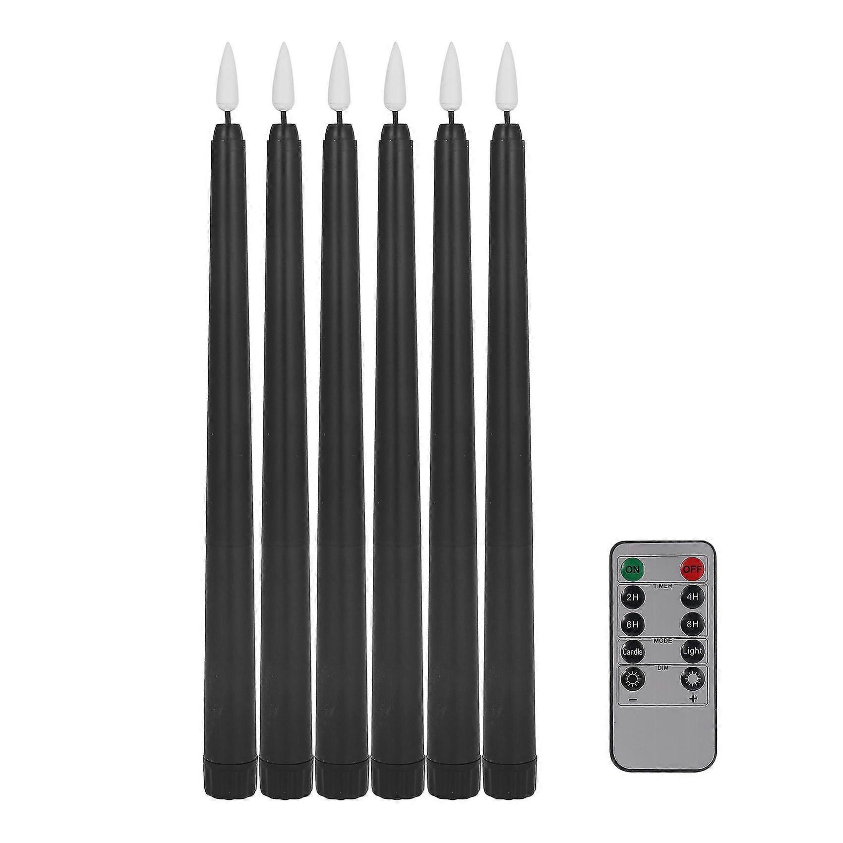 Pack Of 6 Remote Taper Candles,black Color Flameless Pillar Candles,battery Candles With Contain