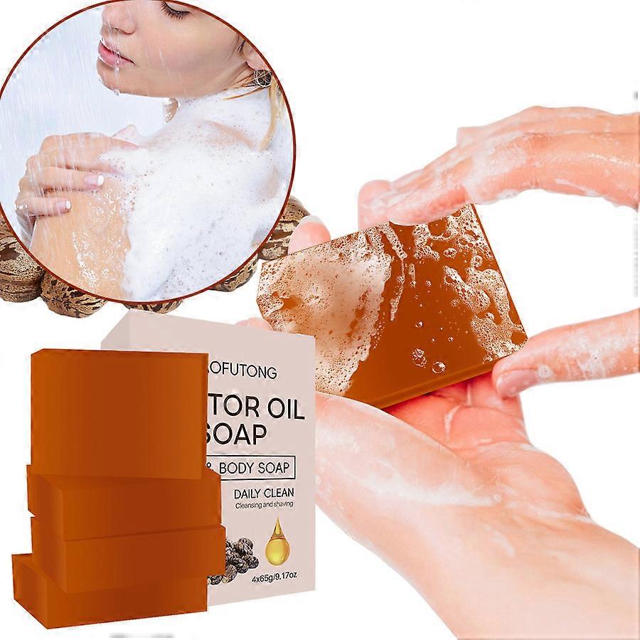 4PCS Castor Oil Organic Soap Bar for Face & Body - Hydrating, Nourishing & Cleansing Natural Handmade Soap for Moisturizing All Skin