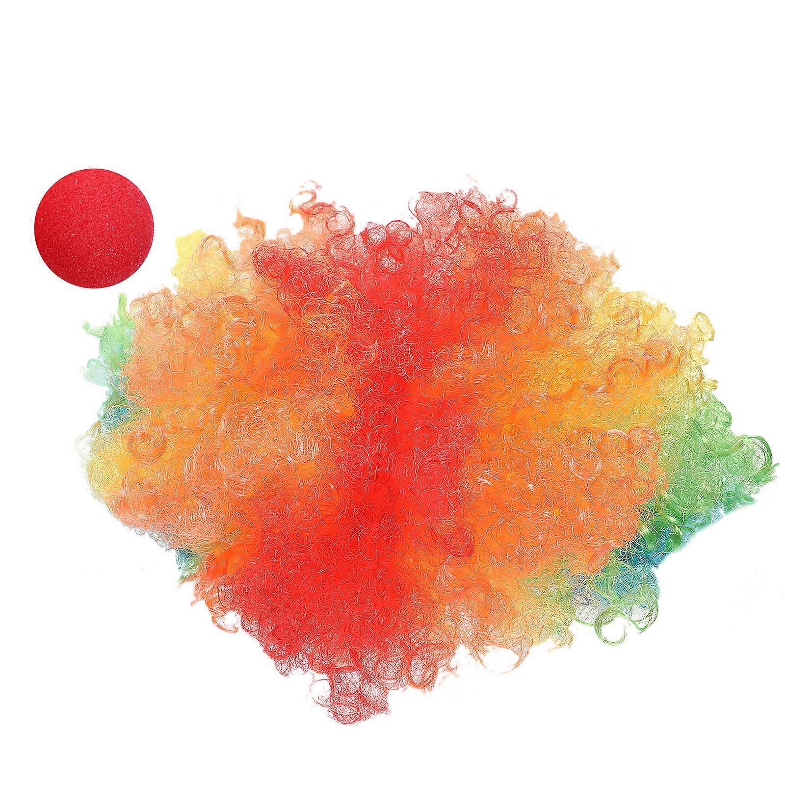 Explosion Head Wig Cosplay Fluffy Funny Clown Wig Clown Party Wig Red Nose Kit