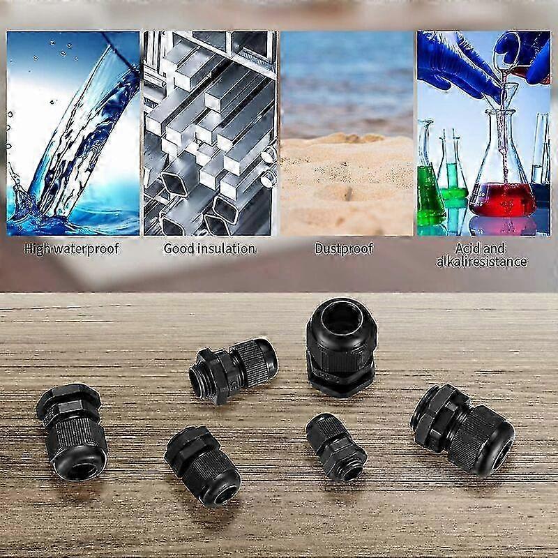 Jutagoss 8-Pack PG7 Plastic Waterproof Adjustable Cable Glands For 3-6.5mm Wires - Black